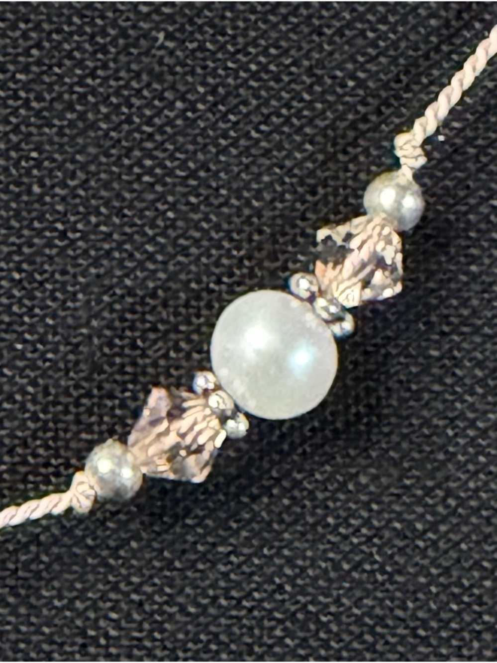 Freshwater pearl, crystal and sterling silver pink cord necklace. - Picture 9 of 12